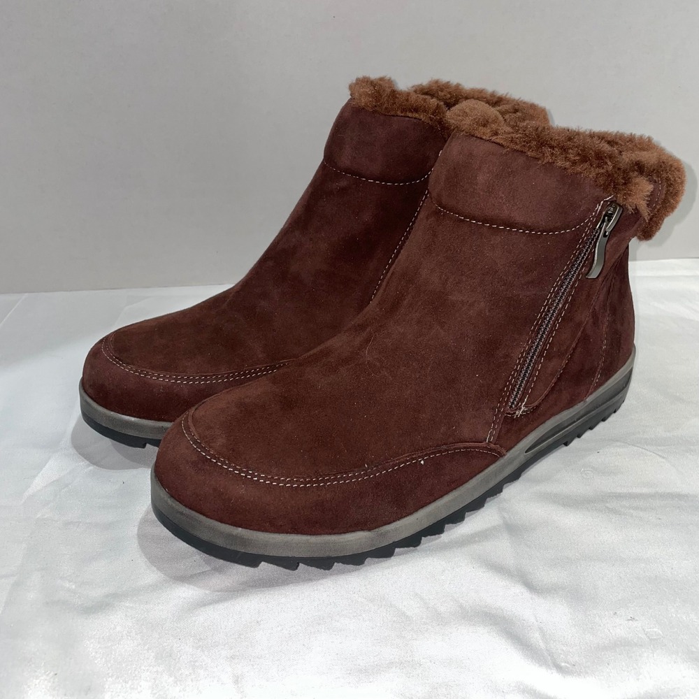 David Tate Womens Brown Leather Faux Fur Trim Ankle Boots 10M NWF22-325‎ Zipper